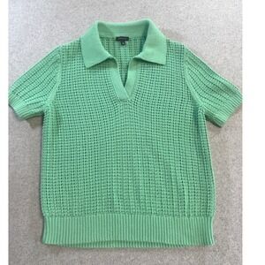 Talbots Polo Sweater Women S Mint Green Excellent Short Sleeve Waffle Knit